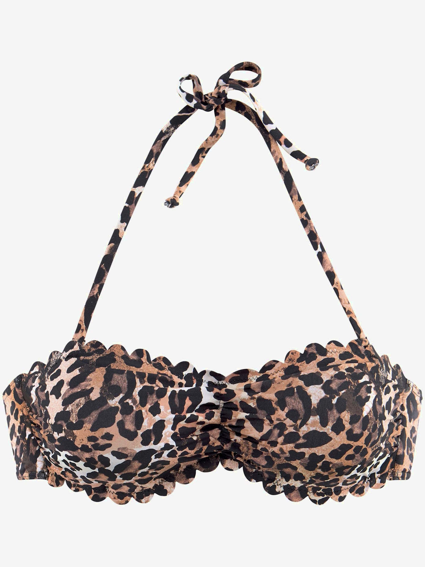 Haut de maillot de bain bandeau imprimé léopard tendance et bord ondulé