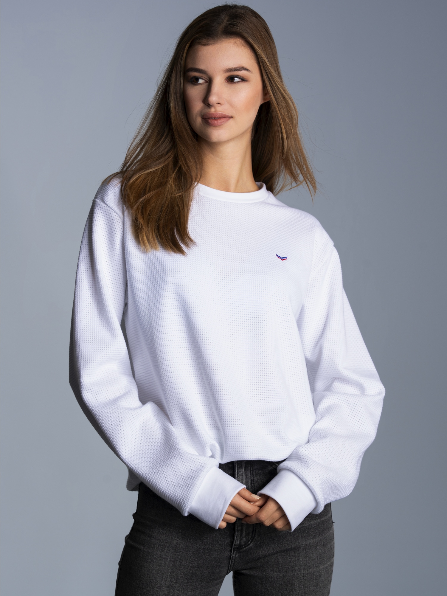 Sweatshirt in Waffeloptik Weiss