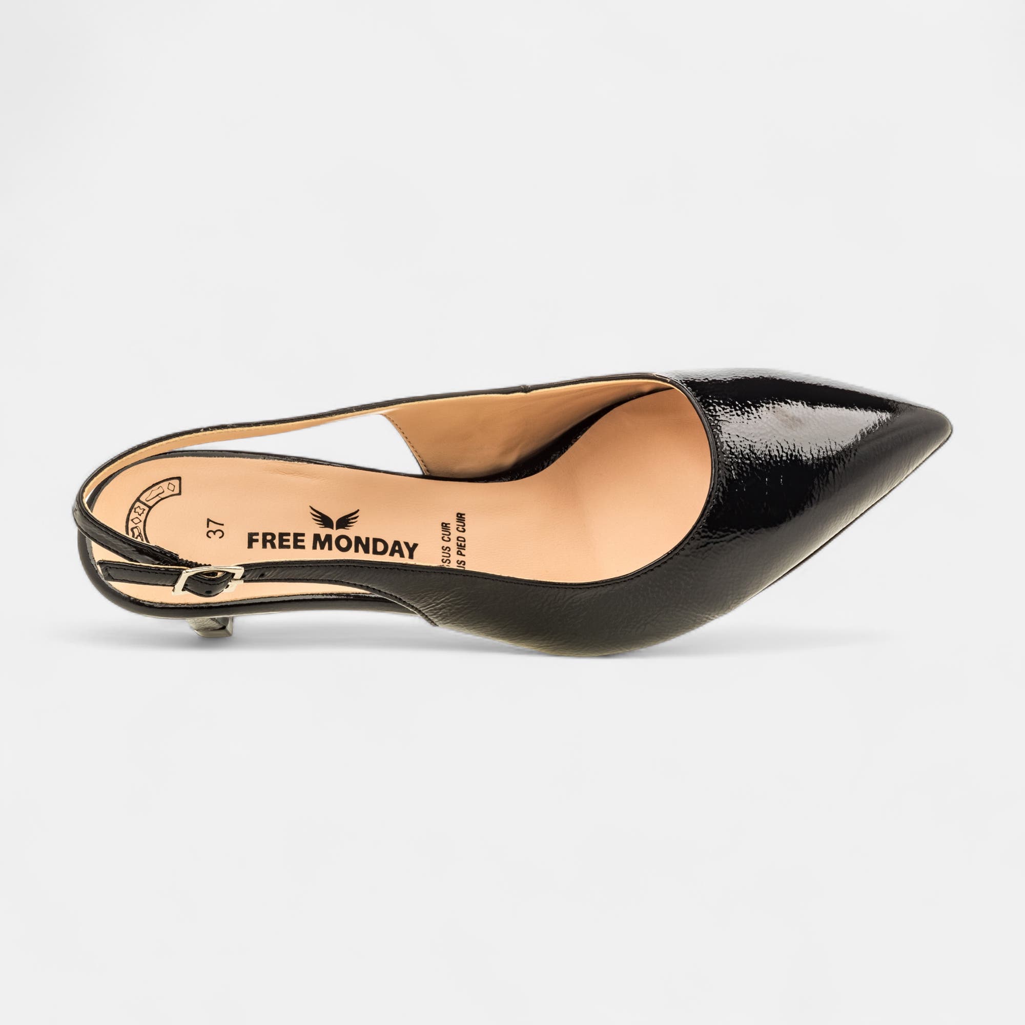 Escarpins avec bride arrière à talon Femme en cuir noir vernis