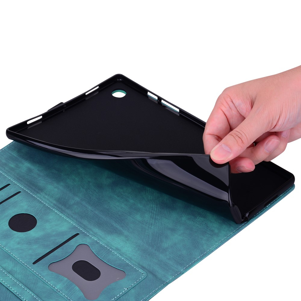 Samsung Galaxy Tab S10 FE  Plus Leder Tasche Flip Cover Blumen Imprint   S-Pen Halterung - Hellblau