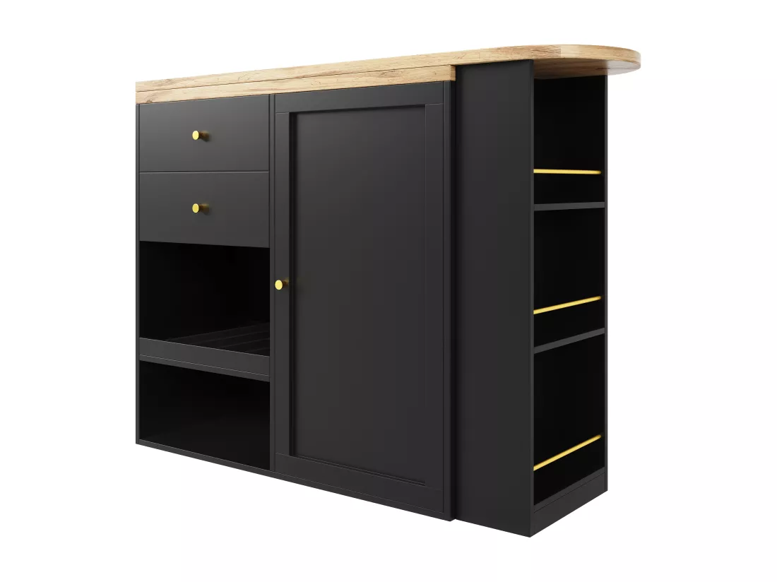 Buffet、Meuble de bar pivotant et escamotable - 2 tiroirs et 6 compartiments - Noir
