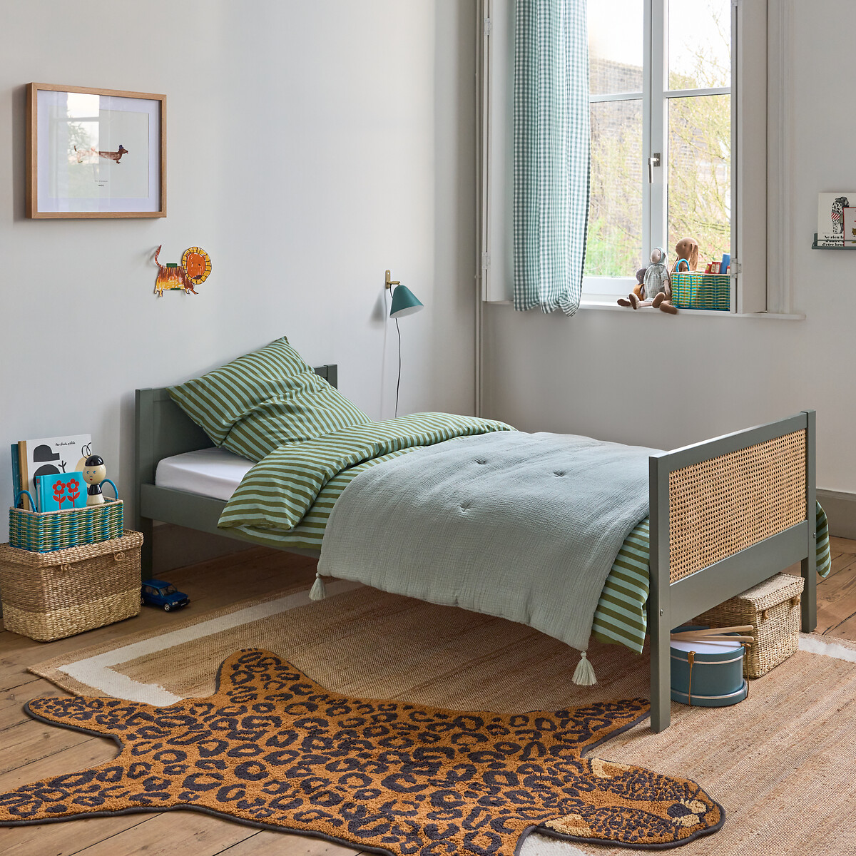 LA REDOUTE INTERIEURS<br>Cama de solteiro em pinho e junco com estrado de ripas, Caneo