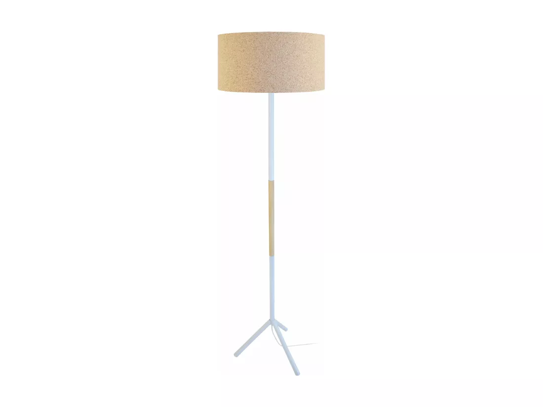 Lampadaire droit métal blanc,beige 160 cm.