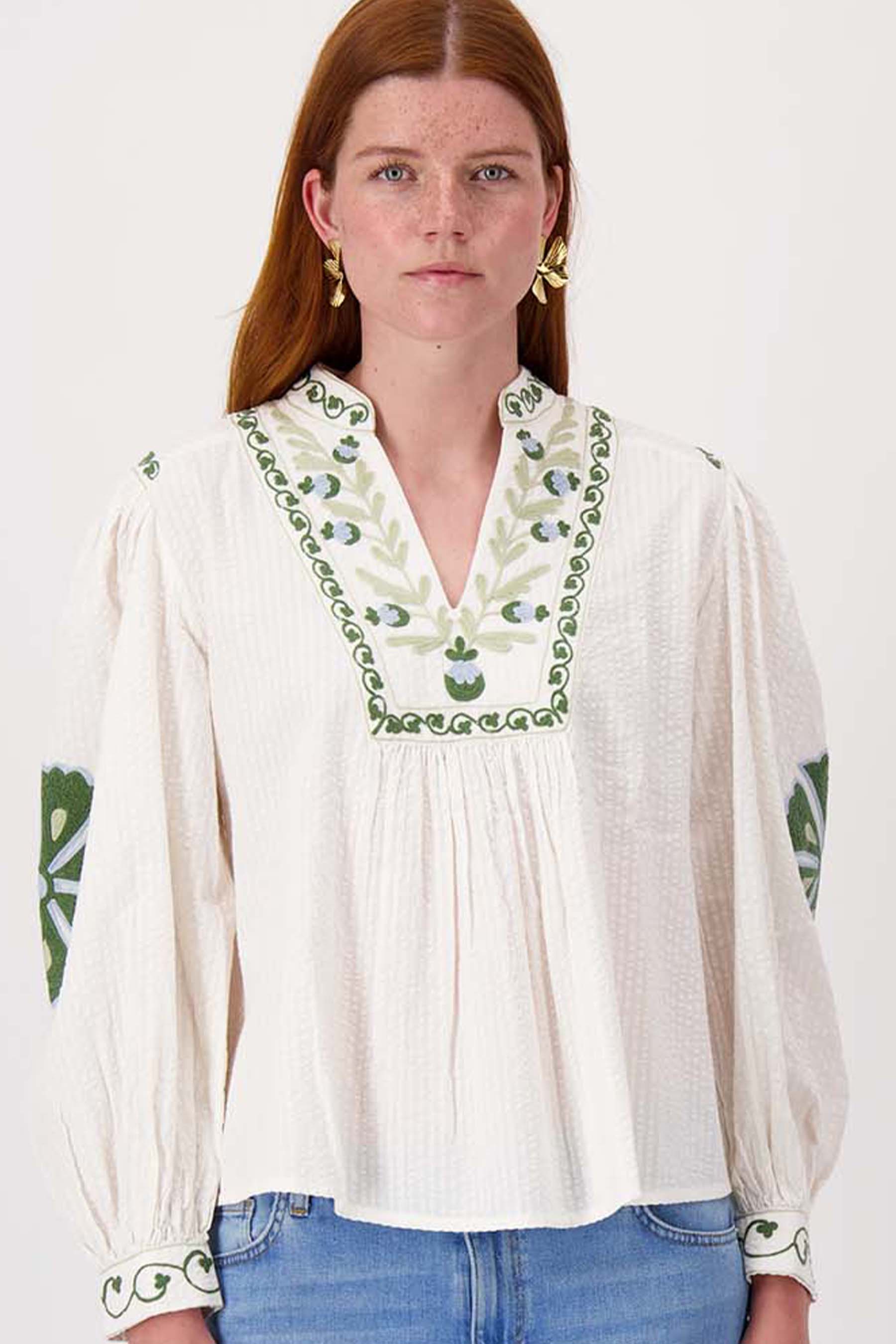 seersucker blouse met bloemen