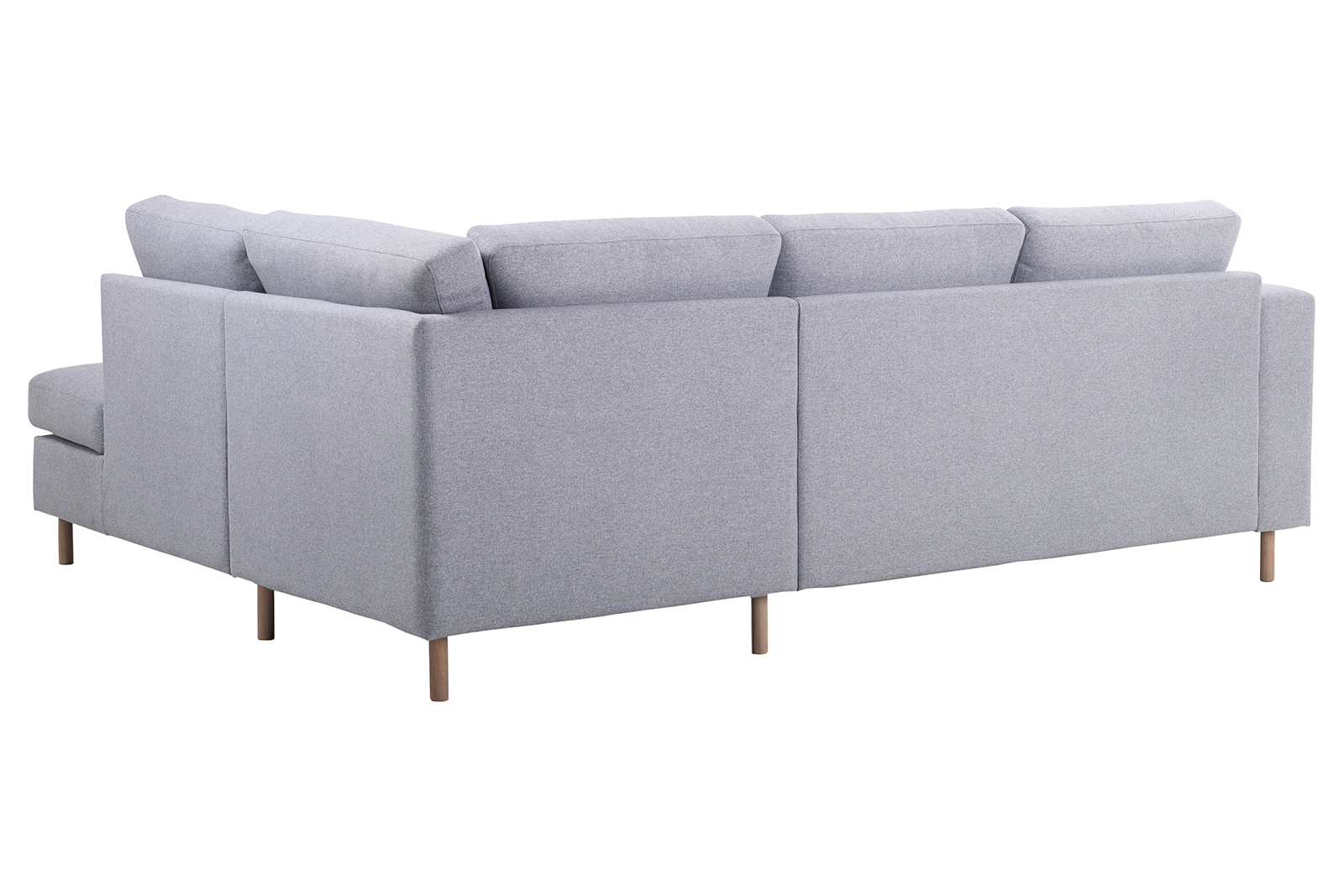 Viken hjørnesofa I tekstil Solid 3/1 lys grå, og hvitoljet ben. Arm A og skumkomfort.