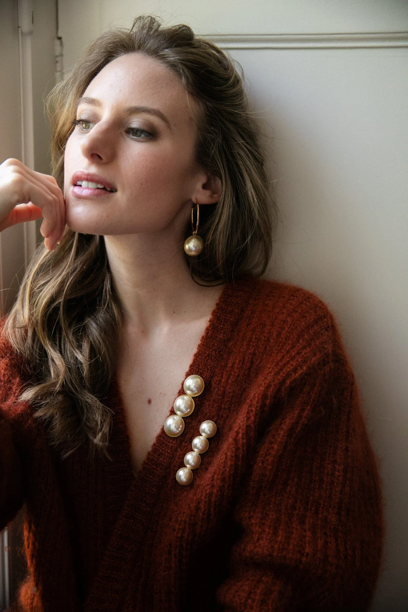 NÉLYA - Maxi broche perles doré à l'or fin | Argent