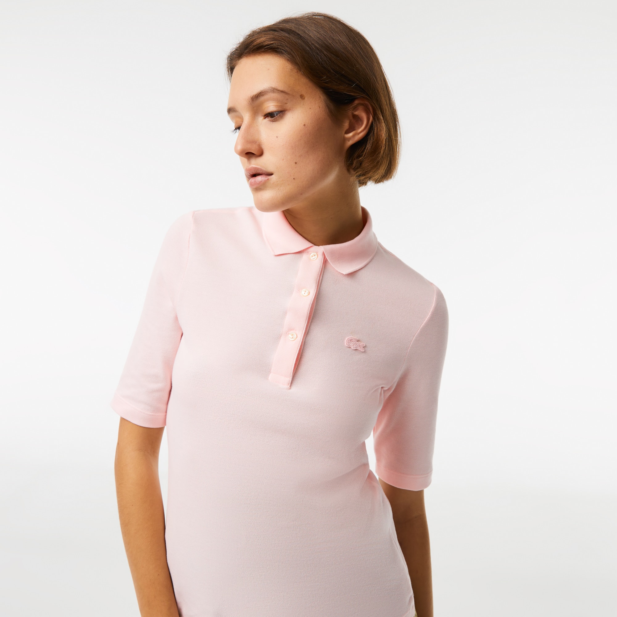 Polo Lacoste slim fit à manches trois-quarts en coton souple Manches Courtes - Rose - Lacoste - Femme