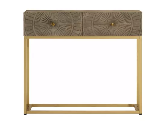 Table console 90x30x76 bois massif de manguier et fer