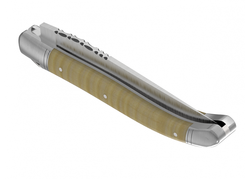 Couteau Laguiole avec un manche en érable onde et 2 mitres en acier inoxydable