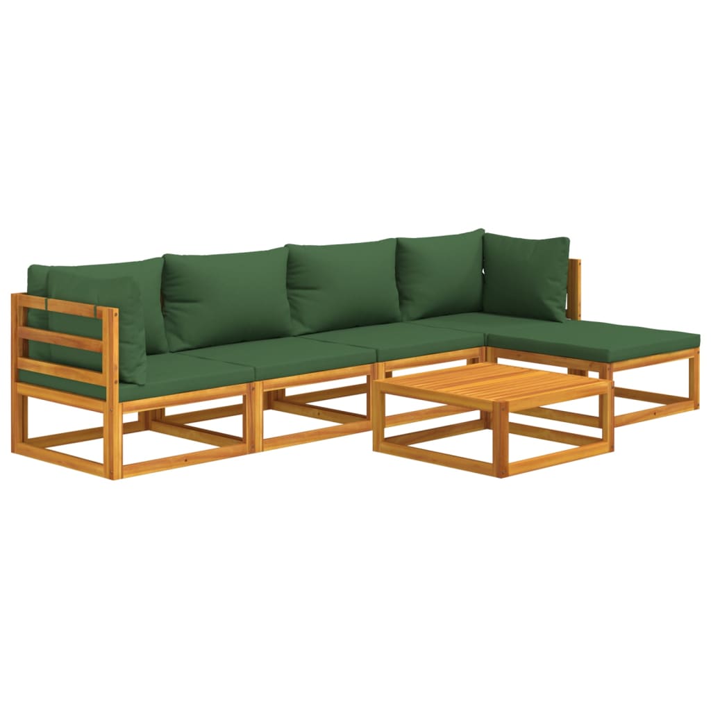Salon de jardin meuble d'extérieur ensemble de mobilier 6 pièces avec coussins vert bois massif