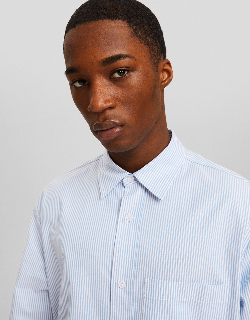 Camisa Oxford listrada de manga comprida