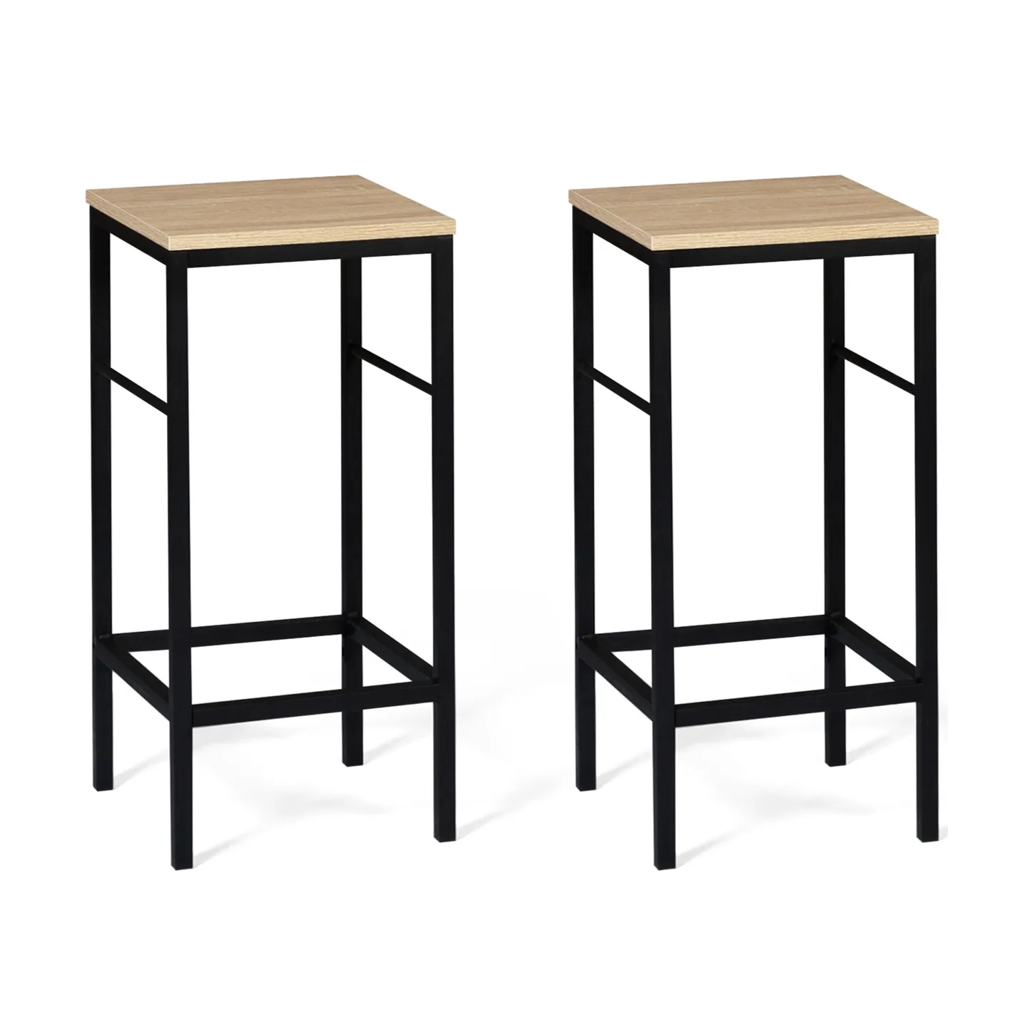 Ensemble table de bar îlot JUNO bois noir avec plateau façon hêtre et 2 tabourets de bar DETROIT