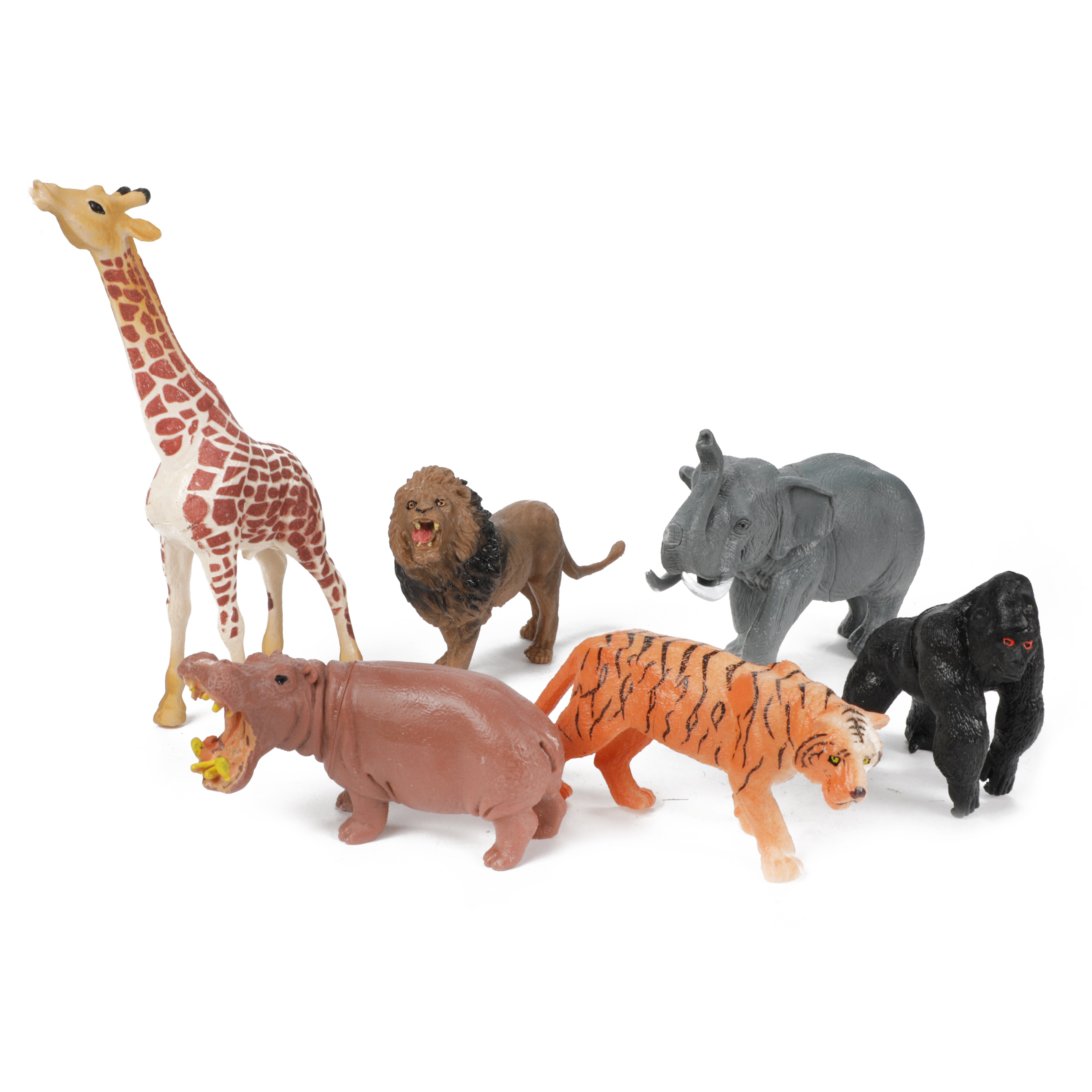 Toi-Toys - Animal World Tierfiguren - 5 Wilde Tiere (Tiger, Löwe, Nilpferd, Elefant, Giraffe, Gorilla)