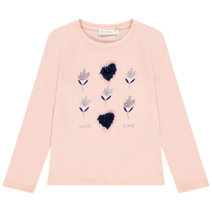 T-shirt manches longues ludique à fleurs pour enfant fille - Rose