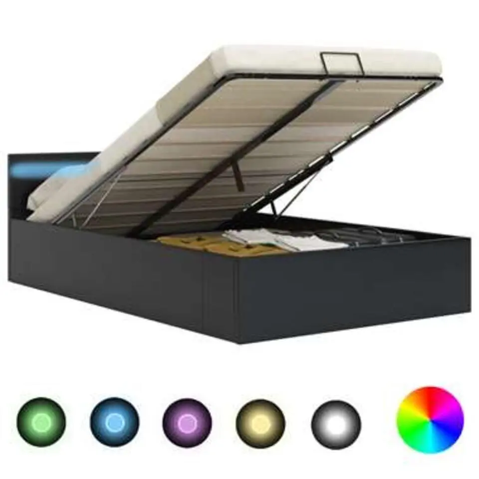 vidaXL - Bed met opbergruimte en LED - Zwart - Kunstleer - 160x200 cm