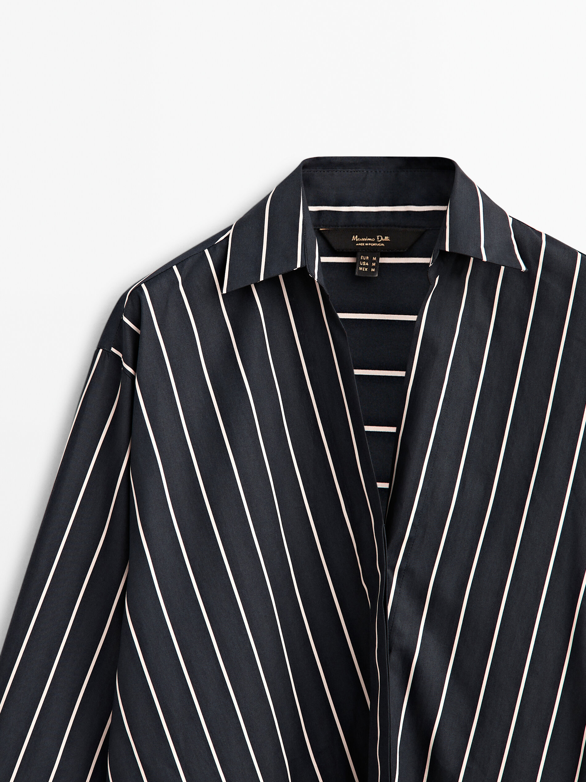 Camisa listrada azul marinho em algodão - AZUL MARINHO
