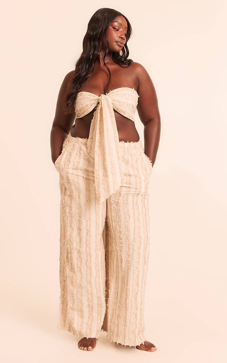 Gris Pierre Pantalon De Plage Grande Taille En Lin Effiloché À Jambes Larges