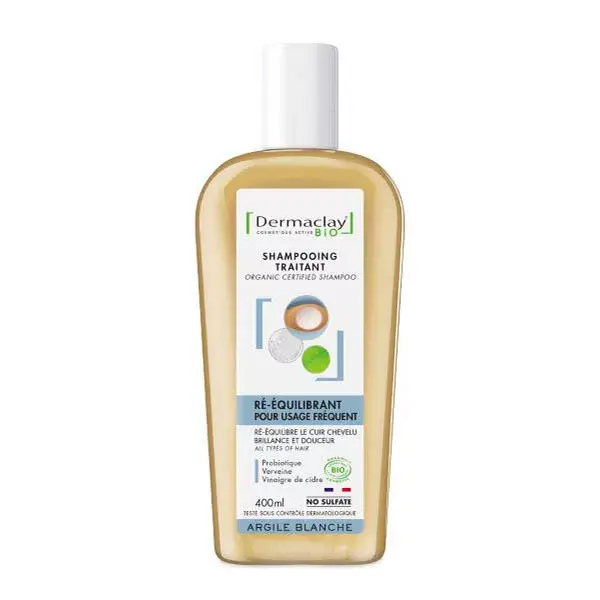 Shampoo probiótico Dermaclay para uso frequente, reequilibrante e orgânico, 400 ml