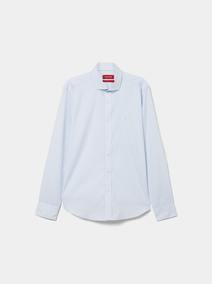 Camisa slim fit de algodão às riscas