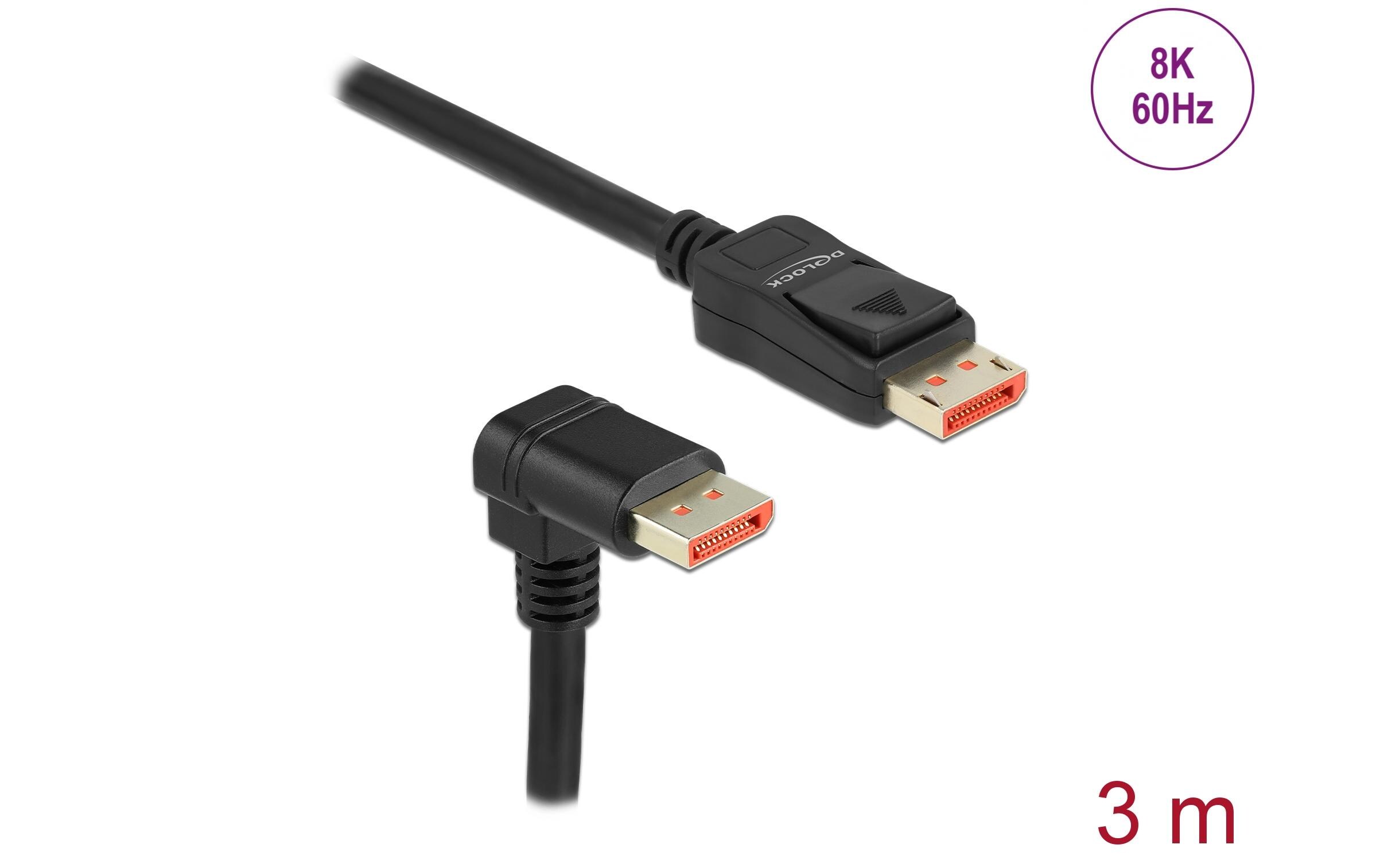 Kabel Unten gewinkelt DisplayPort - DisplayPort, 3 mDisplayPort Kabel Stecker gerade zu Stecker 90° unten gewinkelt 8K 60 Hz 3 m