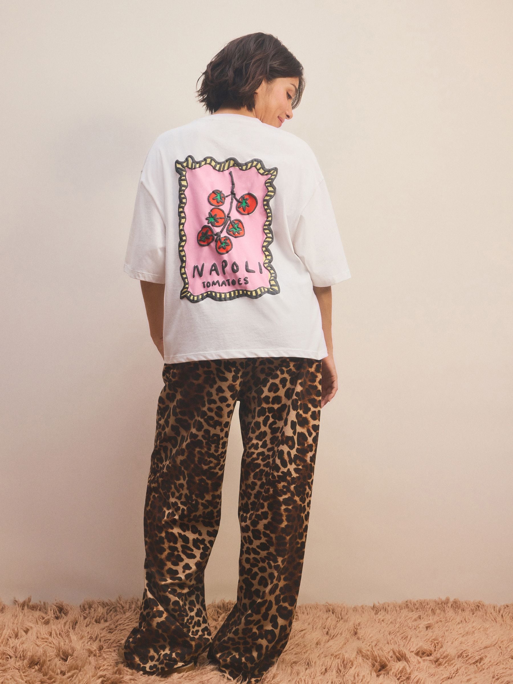 Afbeelding met luipaardprint - 100% katoenen pyjama met korte mouwen