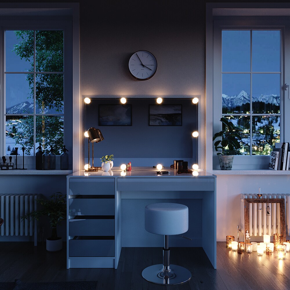 Vicco Schminktisch Sherry weiß mit LED-Beleuchtung Spiegel Hocker Frisiertisch