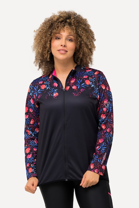 Radfahr-Trikot, Blumen, Slim, Stehkragen, Zipper, Langarm