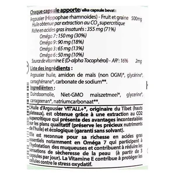 Vit'all+ Óleo de Espinheiro-marinho Ômega 7 500mg Hidratação - 60 cápsulas