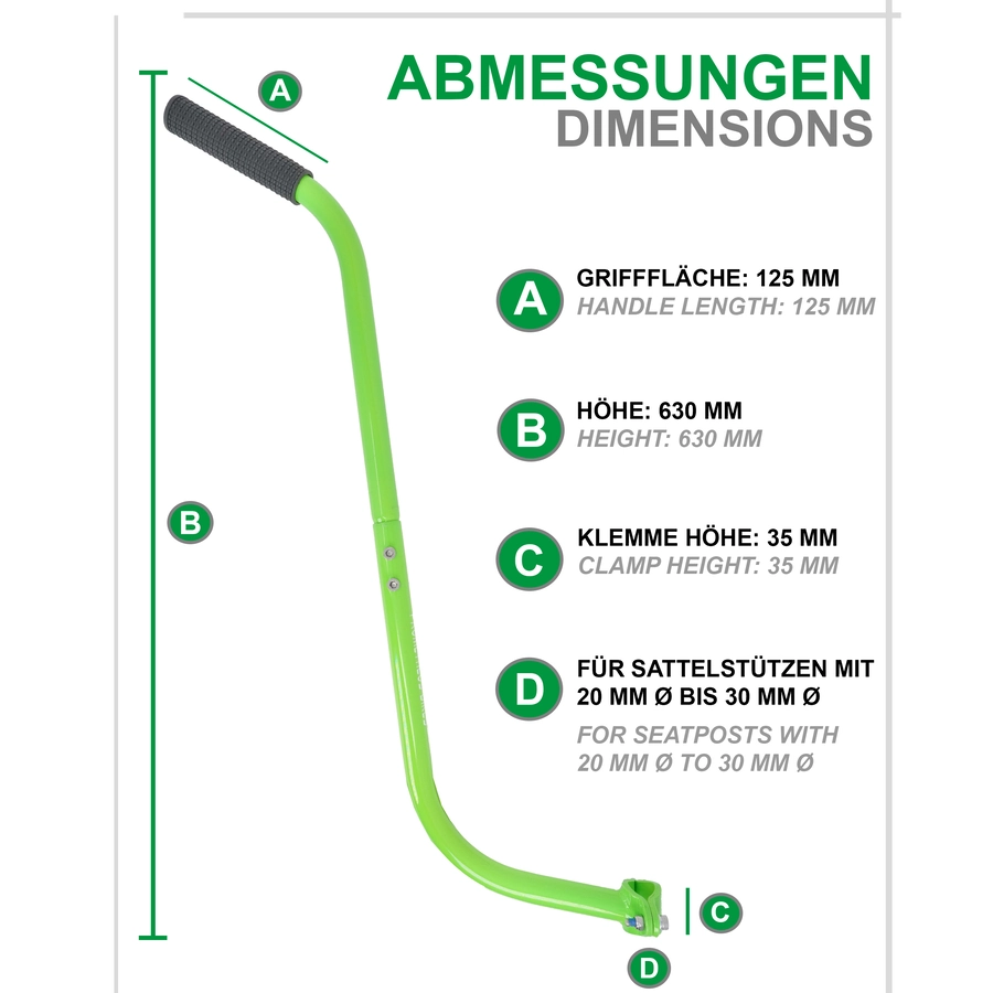 PROMETHEUS BICYCLES® Schiebestange für Kinderfahrrad grün