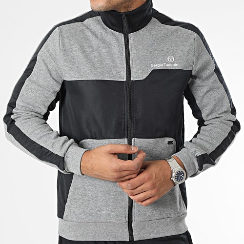 Ensemble De Survetement A Bandes Step 40280 Noir Gris Chiné