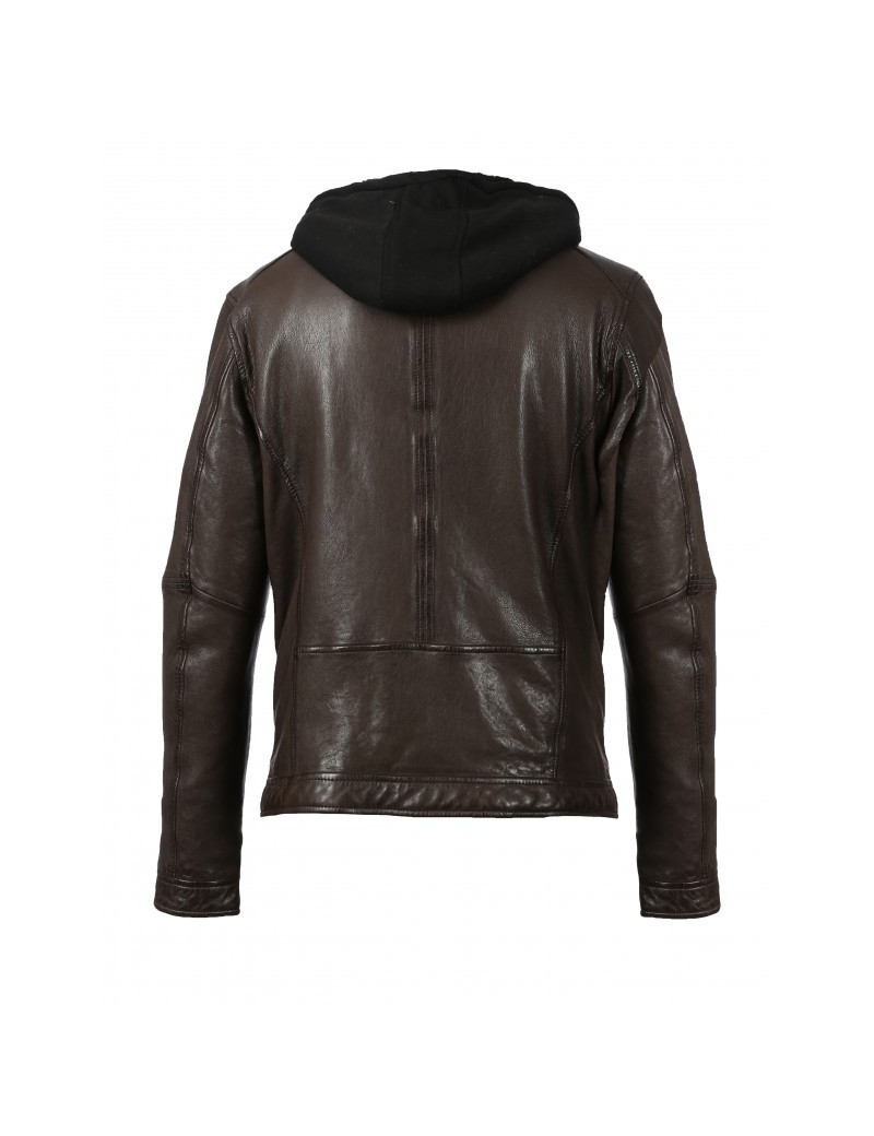OAKWOOD BLOUSON DRINK EN CUIR CAPUCHE AMOVIBLE MARRON HOMMES