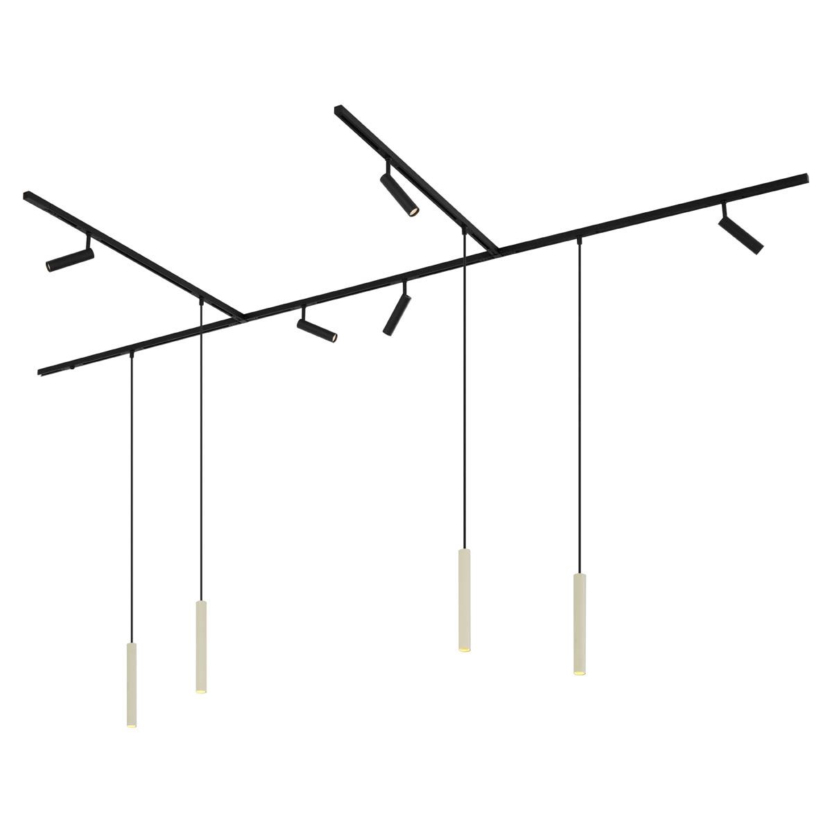 Modern railsysteem met 6 spots en 4 hanglampen beige met zwart 1-fase - Slimline Uzzy Keno