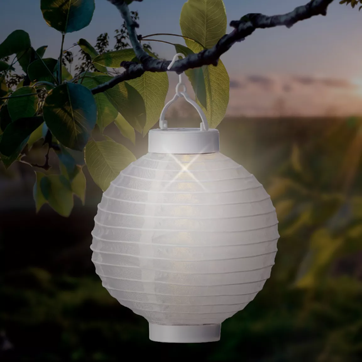 Lanterne chinoise solaire (D20 cm) Papier Blanc chaud