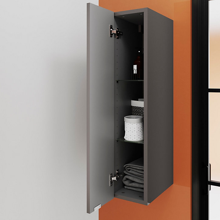 Meuble de rangement salle de bains faible largeur GoodHome Imandra gris taupe brillant L. 20 x H. 90 x P. 36 cm