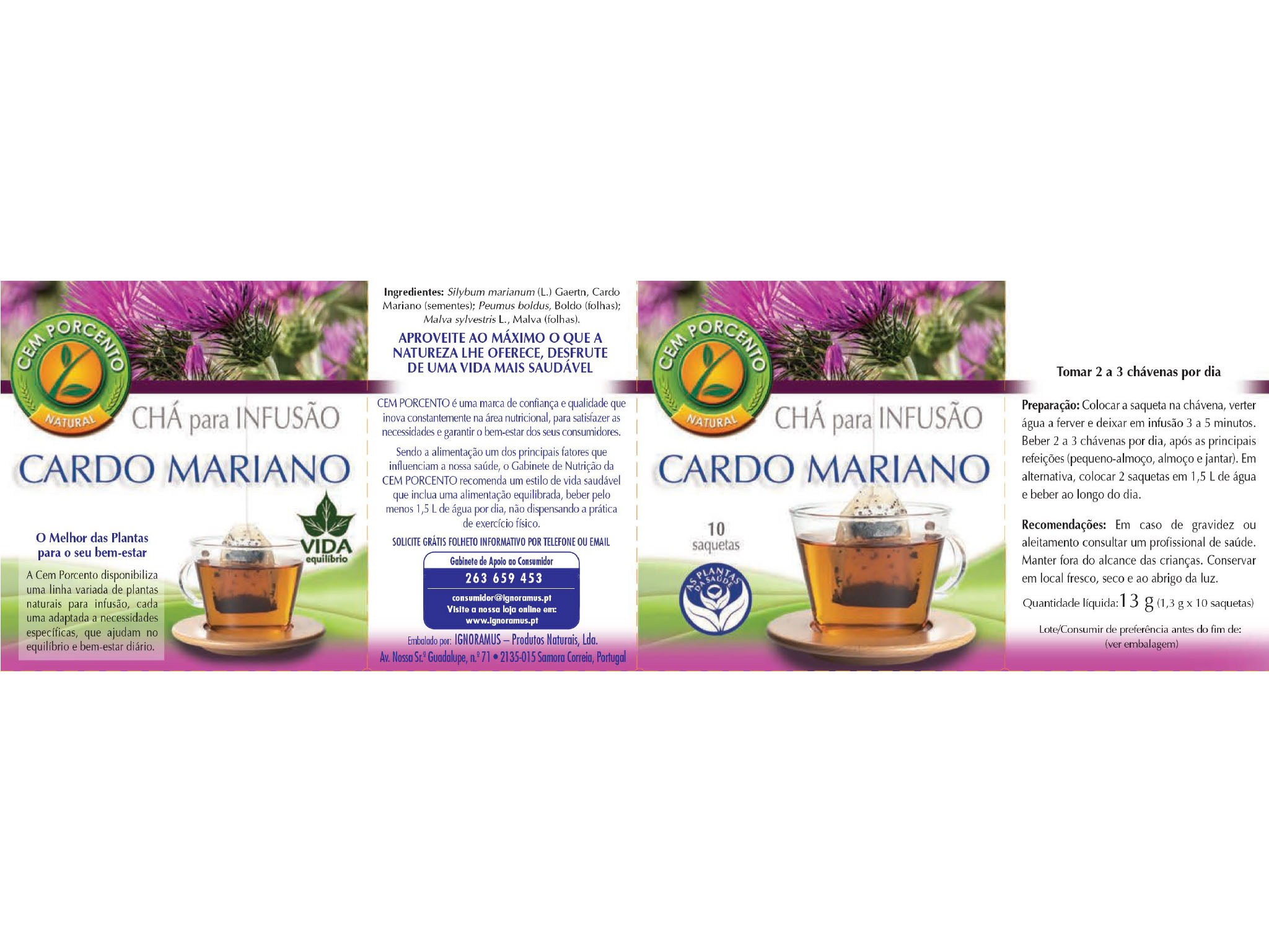 CHÁ CEM PORCENTO CARDO MARIANO 10 SAQUETAS