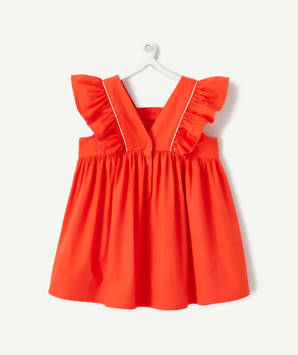 ROBE BÉBÉ FILLE ROUGE EN COTON AVEC VOLANTS ET DÉTAILS PAILLETÉS