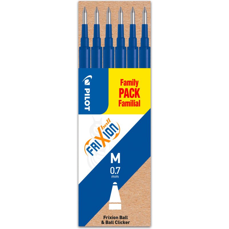 Recharge pour stylo effaçable Pilot FriXion pointe moyenne 0,7 mm - Pochette de 6