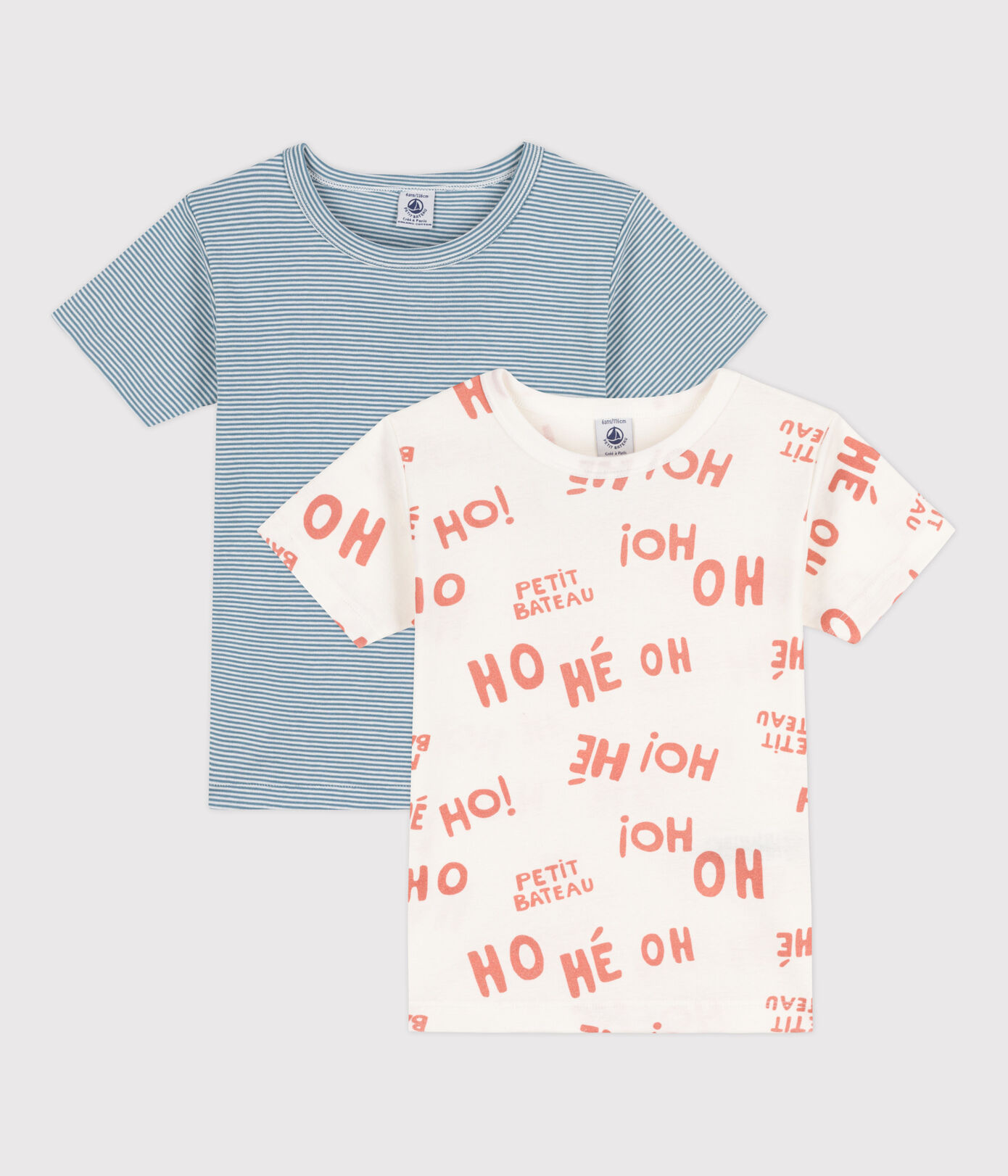 Lot de 2 tee shirts manches courtes milleraies petit garçon en coton