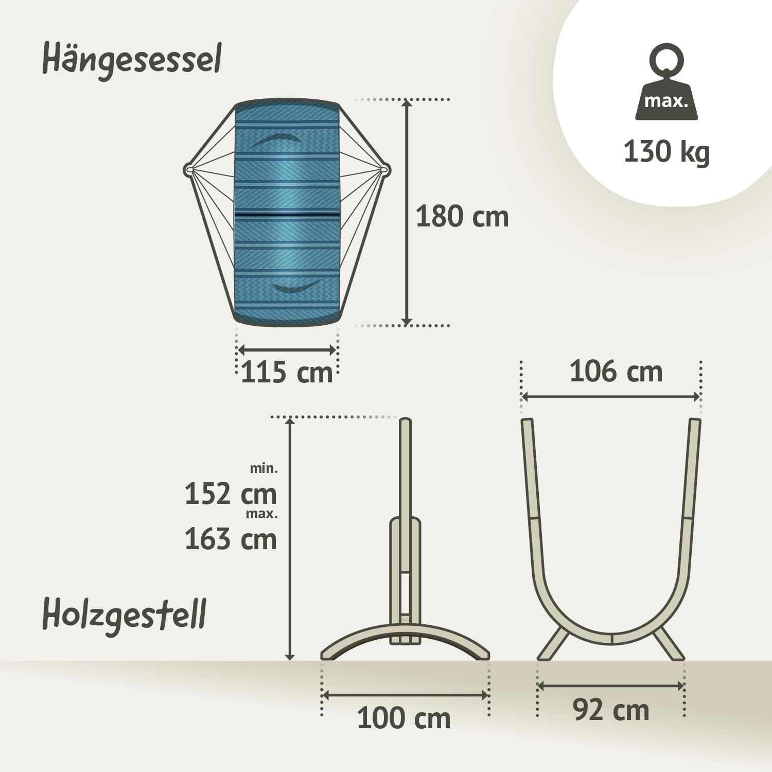 LA SIESTA® - Udine Bio-Baumwoll-Hängesessel mit Holzgestell - Handgefertigter, Reißfester, Weicher Indoor Hängesessel mit Gestell, FSC-zertifizierter Eukalyptus-Ständer für Balkon Garten - Blue Zebra