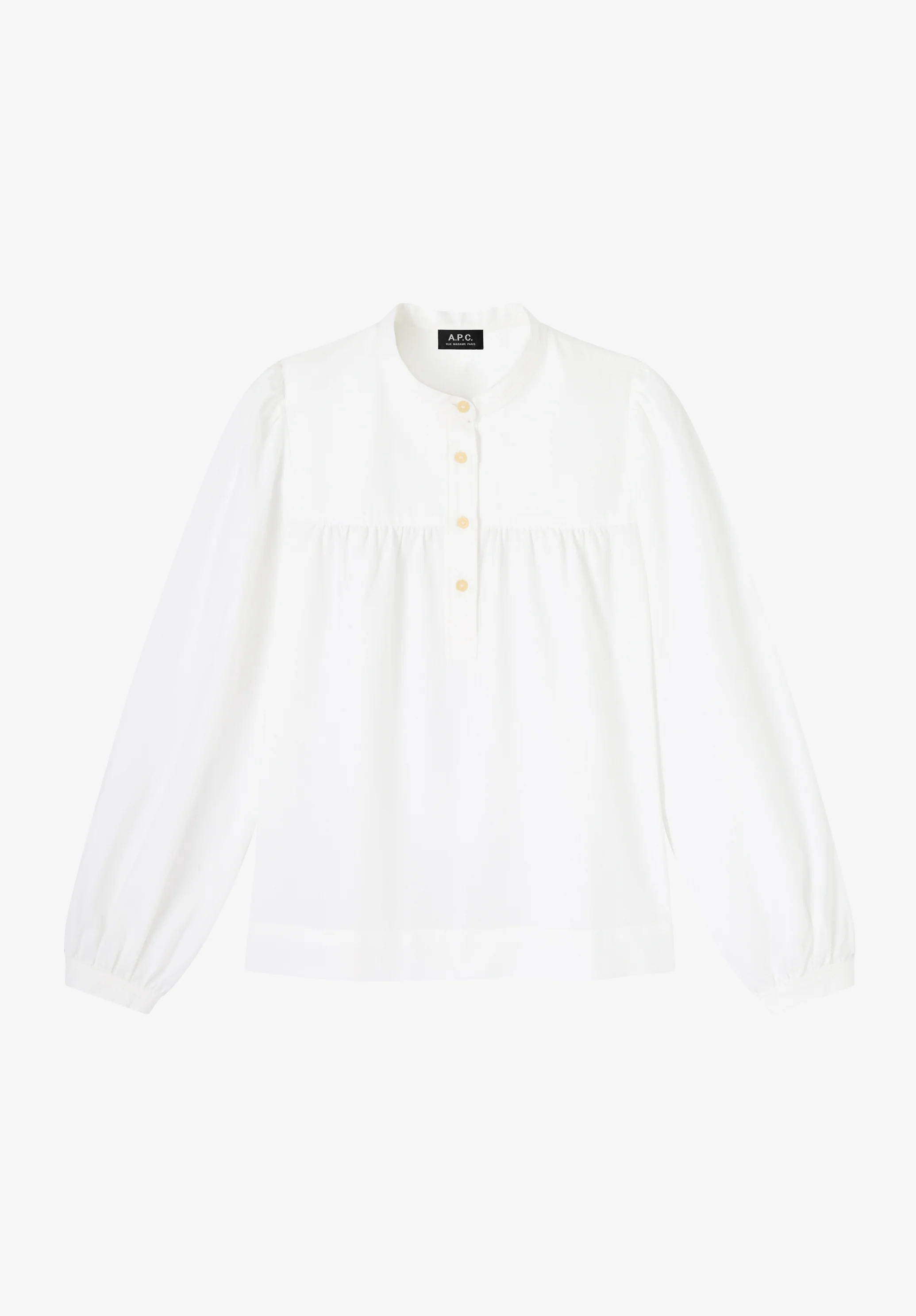 Chemise blanche blousée à col officier - Blanc