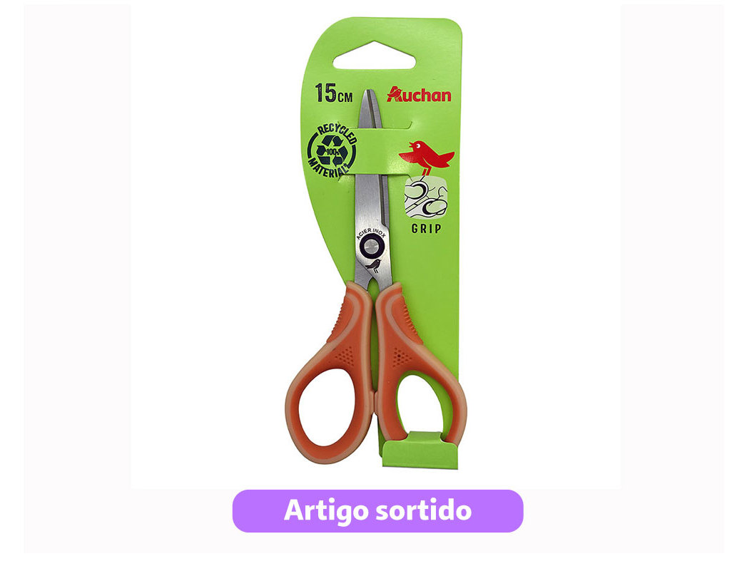 TESOURA SIMÉTRICA AUCHAN BI-MATERIAL 15CM CORES SORTIDAS