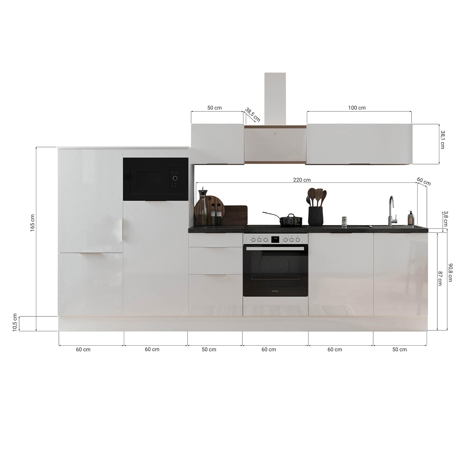 RESPEKTA Küchenblock - Artisan Eiche - weiß matt - mit E-Geräten - 340 cm
