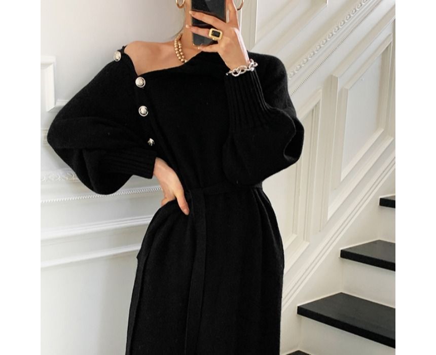 Yupina - Effen coltrui-midi-jurk met sashed-hals