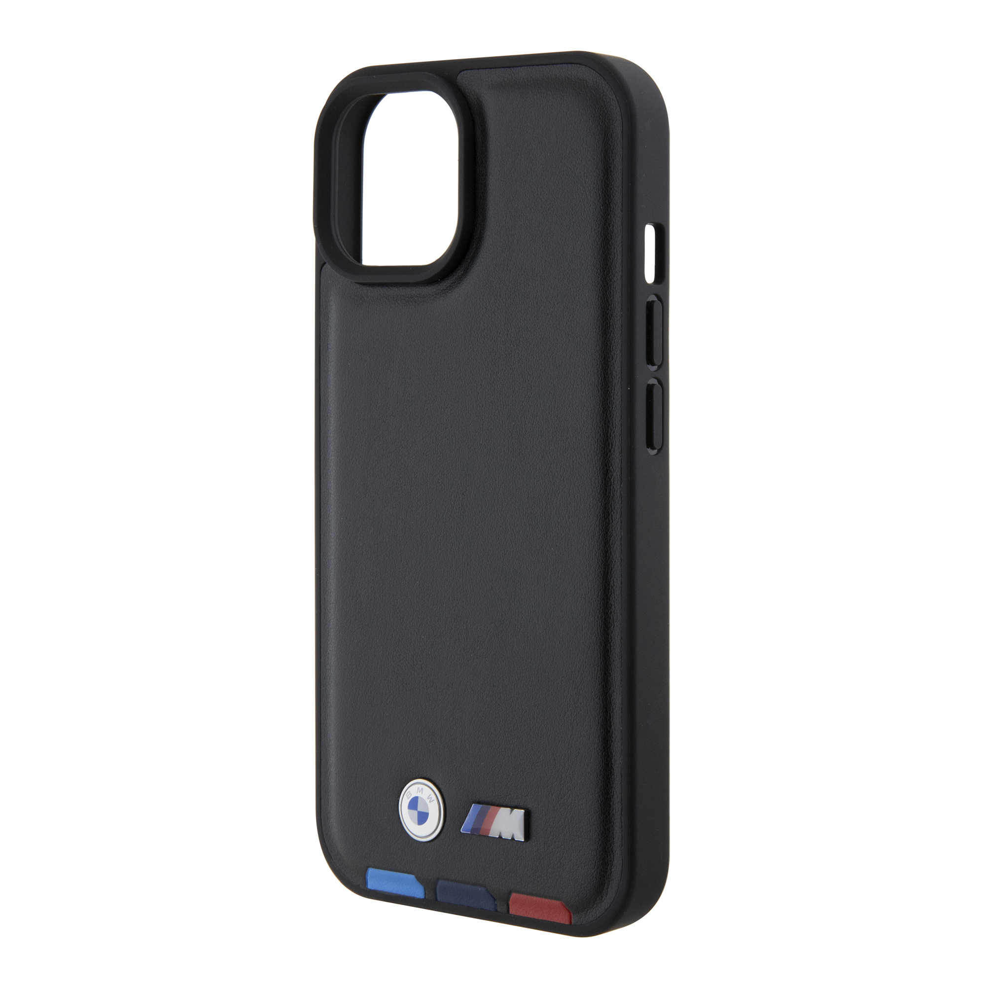 iPhone 15 Leder Hardcase M Hülle Stamp Tricolor (BMHCP15S22PTDK) - Schwarz