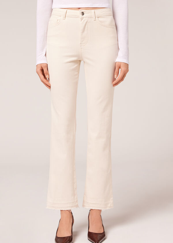 Calça jeans cropped flare
