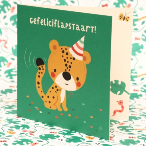 By bora verjaardagskaart met envelop - cheetah