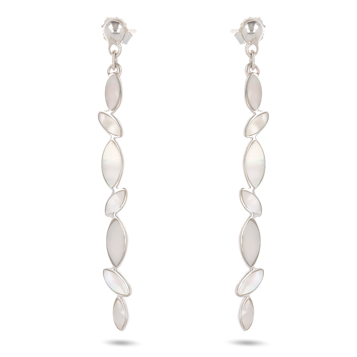 Boucles d'Oreille Pendantes Nacre Blanche & Argent 925 - Aden Boutique