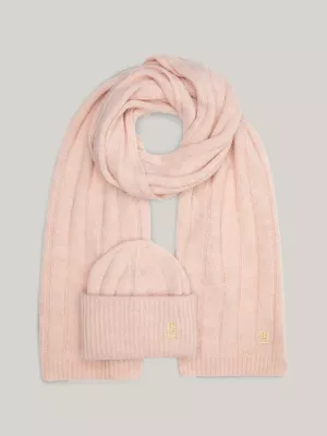 Conjunto de presente com gorro e cachecol com monograma TH