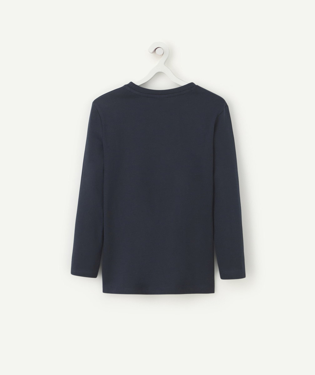 T-SHIRT GARÇON EN COTON BIO BLEU MARINE AVEC ANIMATION
