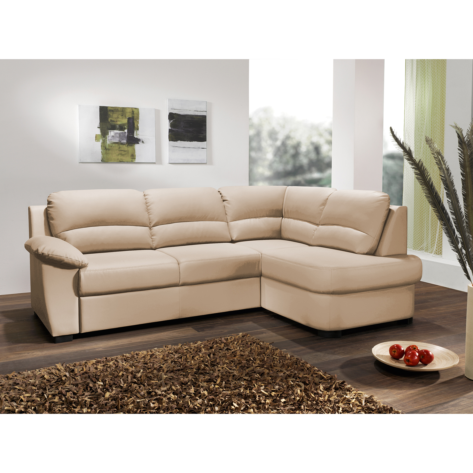 Ecksofa - biscuit - Kunstleder - Basismodell - Ottomane rechts